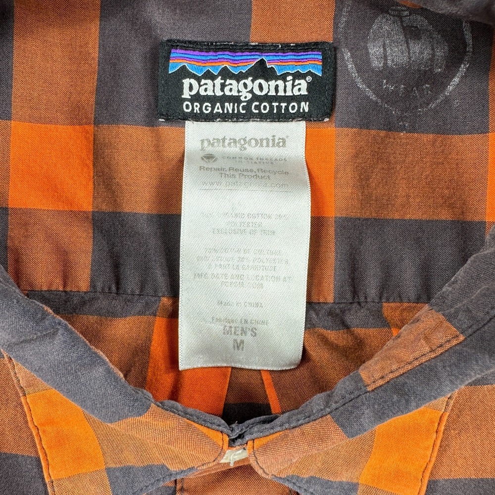 Patagonia Shirt Mens Medium Gray Orange Plaid‎ Check Organic Cotton Button Up - Picture 5 of 8